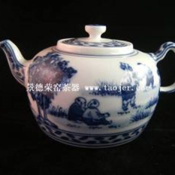 永春壶陈永春手绘仿古青花童子茶壶