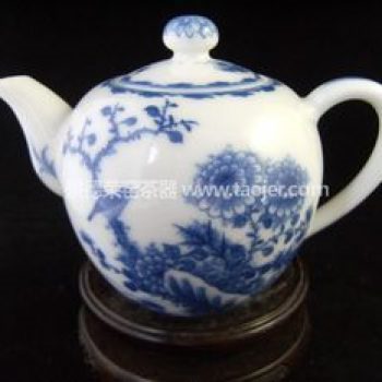 景德镇小雅青花瓷器小雅款雀上枝头茶壶