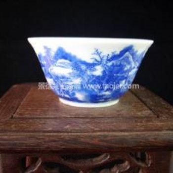 景德镇小雅青花瓷器碧玉堂制款山水路登科茶杯