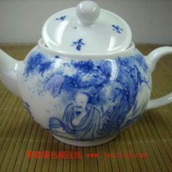 茗品窑手绘青花薄胎道人茶壶