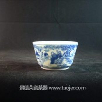 玉春堂 青花 手绘 山水人物故事 茶杯