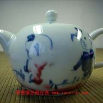 永春壶陈永春手绘青花童子茶壶