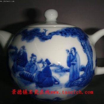 青花仿古高白人物壶