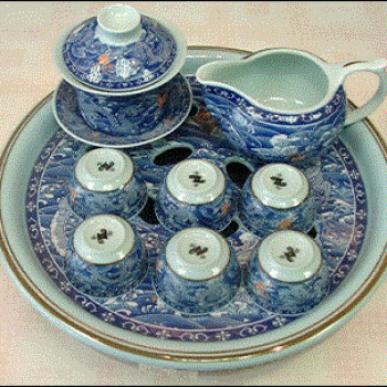 蓝花图案功夫茶茶具