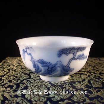 九段烧山水人物对弈茶杯