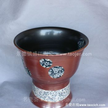 RYBH104景德镇 陶瓷红釉 缠枝花 一体式洗脸盆 家居工艺摆设