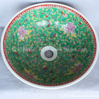 RYBH105景德镇 陶瓷 斗彩 蝴蝶 仿古 洗脸盆 家居工艺摆设