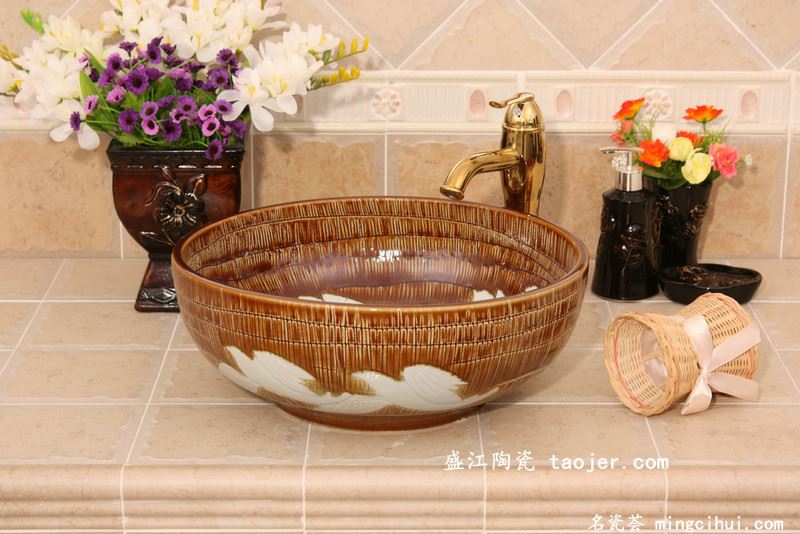 RYXW569景德镇 陶瓷 雕刻秋之鸽 洗脸盆 家居工艺摆设