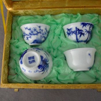 ZJU127景德镇雅雨堂手工陶瓷手绘青花梅兰竹菊品杯茶杯四件套