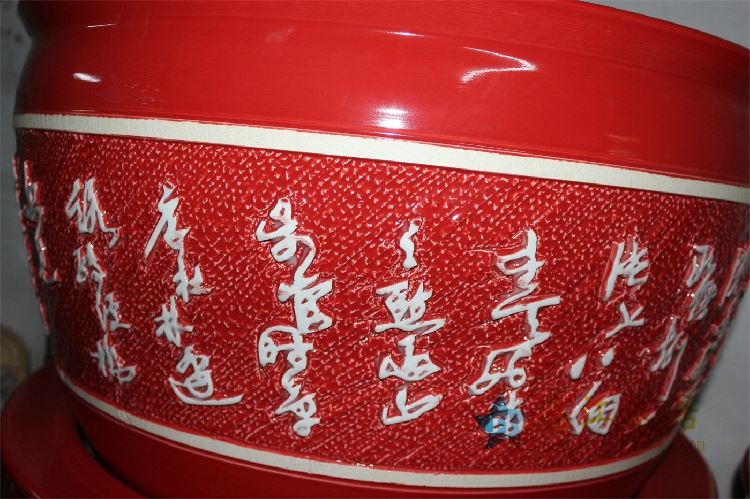 ZDE02景德镇精品陶瓷鱼缸大缸水缸雕刻文字花盆水培蓝色共色可选