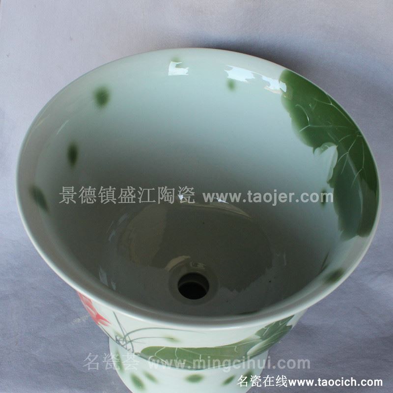 RYBH92景德镇陶瓷 白底 欧式 金鱼一体式 洗脸盆 家居工艺摆设