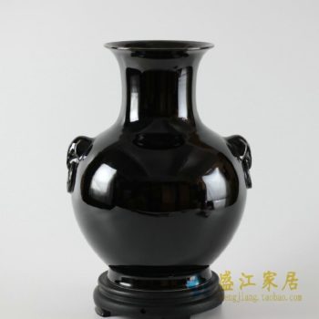 RYNQ159景德镇精品陶瓷黑色花瓶摆件双耳花瓶