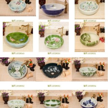 RYXW557景德镇 陶瓷 浅雕蓝牡丹 洗脸盆 家居工艺摆设