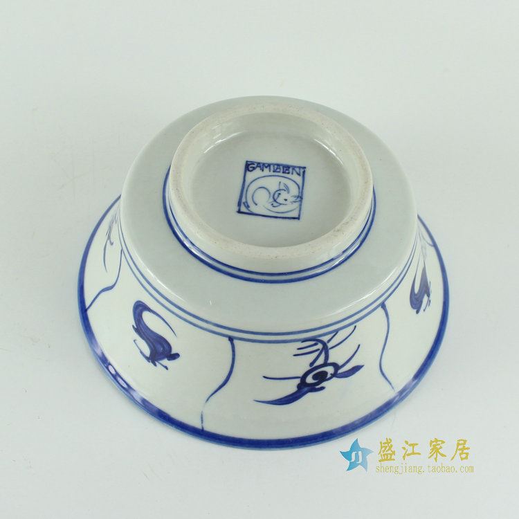 RYZX24景德镇陶瓷 手绘 青花 茶花碗 饭碗 仿古出口余单 全美特价
