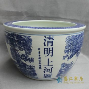YY15景德镇精品陶瓷瓷器平口鱼缸水缸大缸花盆水培多用缸图案多