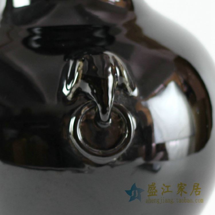 RYNQ159景德镇精品陶瓷黑色花瓶摆件双耳花瓶