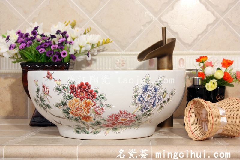 RYXW207景德镇 双层高白彩牡丹 家居工艺摆设