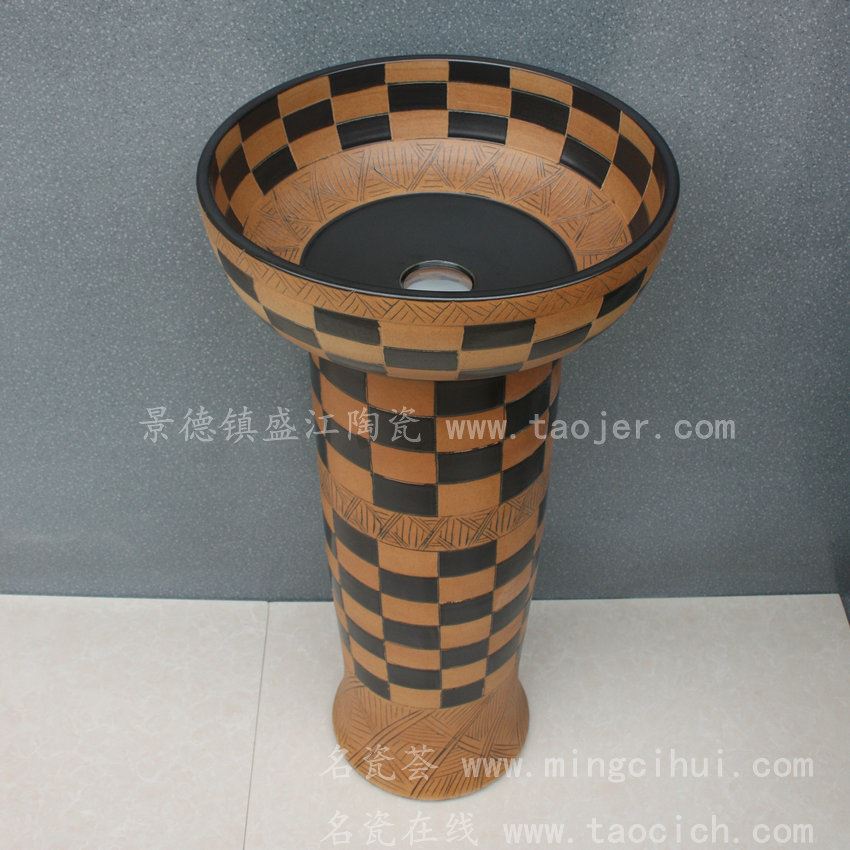 RYXW057景德镇 陶瓷 黄黑相间 连体式洗脸盆 家居工艺摆设