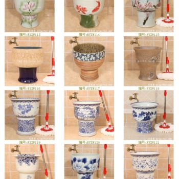 RYXW120景德镇 陶瓷 青花山水 拖把池 家居工艺摆设