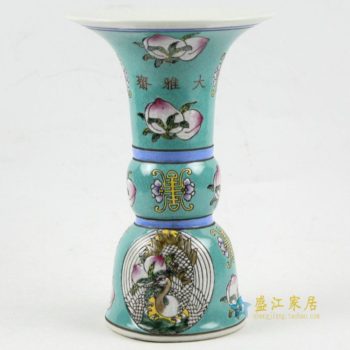 RYRK20景德镇仿古瓷 绿底粉彩花估 花瓶 家居摆件