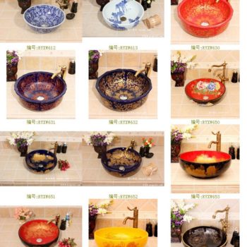 RYXW652景德镇 陶瓷 宝蓝金牡丹Ⅱ 洗脸盆 家居工艺摆设