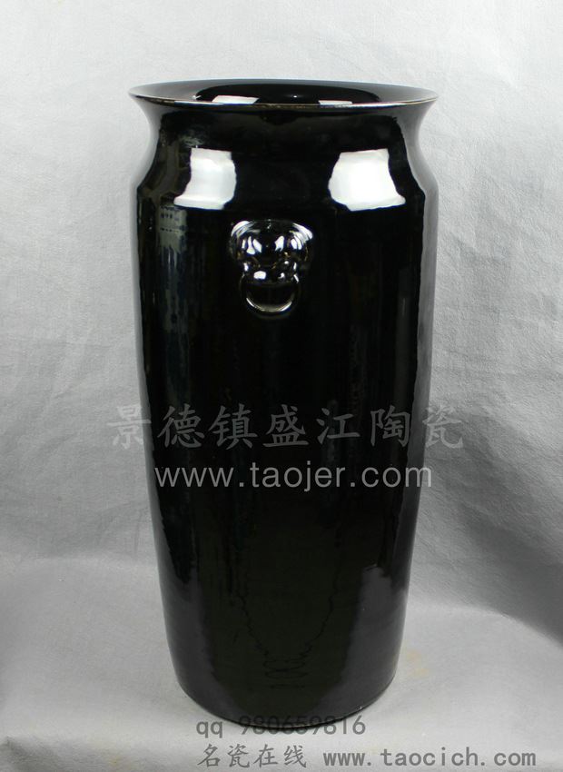 RYVM09景德镇 陶瓷 高档 黑釉 直筒 花瓶 花插工艺摆设