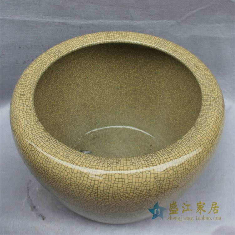 HD25景德镇精品陶瓷开片鱼缸水缸花盆黄色绿色开片大缸家居装饰