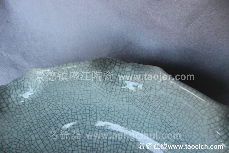 RYBH111景德镇 陶瓷 荷叶状 裂纹影青 洗脸盆 家居工艺摆设