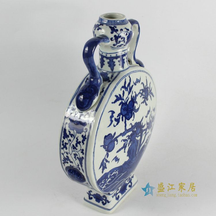 RYJF49 RYJF51青花仿古 双耳寿桃酒壶 双耳缠枝花瓶