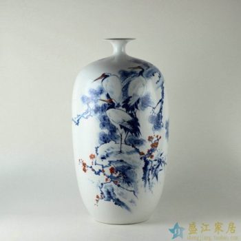 RZDN02景德镇精品陶瓷花瓶松鹤延年手绘精品花瓶收藏花瓶家居摆件