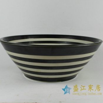 RYXW349景德镇陶瓷洗脸盆台上盆卫浴用品 黑白条纹洗脸盆单孔