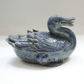 RYZD01景德镇精品陶瓷 鸭雕塑 淡蓝艺术品