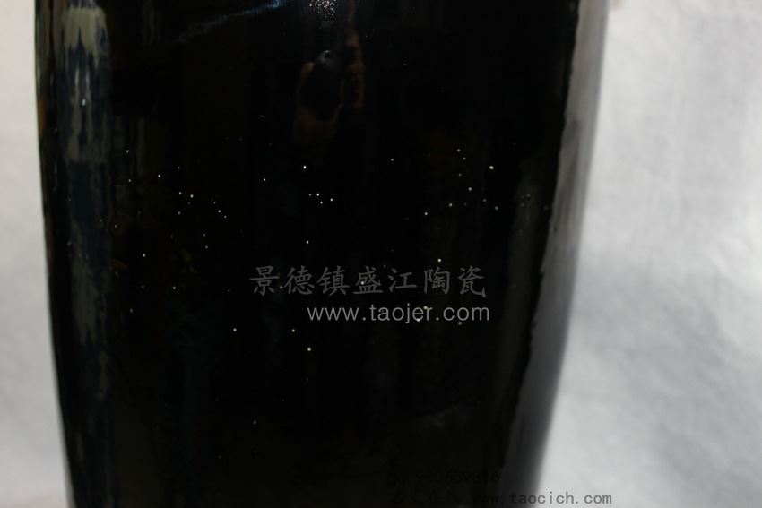 RYVM09景德镇 陶瓷 高档 黑釉 直筒 花瓶 花插工艺摆设