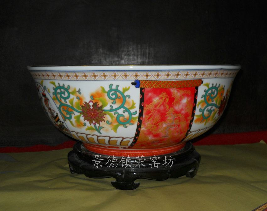 SJBG68景德镇 精品陶瓷仿古彩花金边手工 缠枝小船 洗脸盆台盆