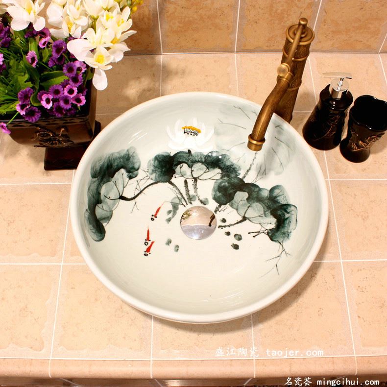 RYXW294景德镇 陶瓷 白荷 洗脸盆 家居工艺摆设
