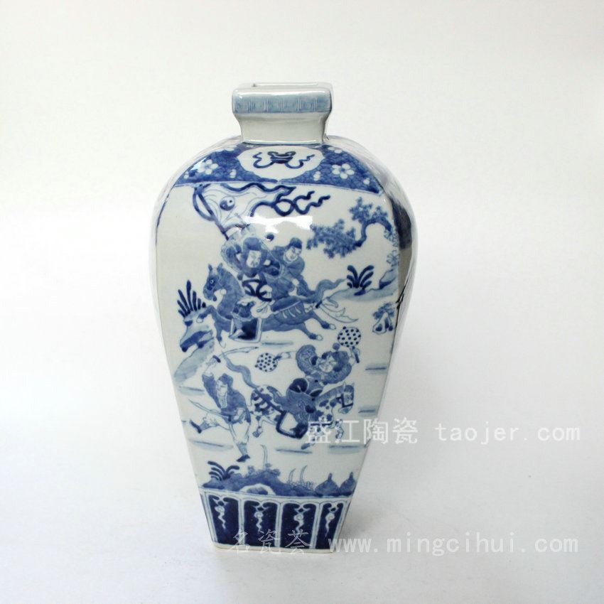 RYQQ08景德镇 精品 陶瓷 青花四方梅瓶战将