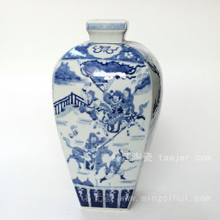 RYQQ08景德镇 精品 陶瓷 青花四方梅瓶战将