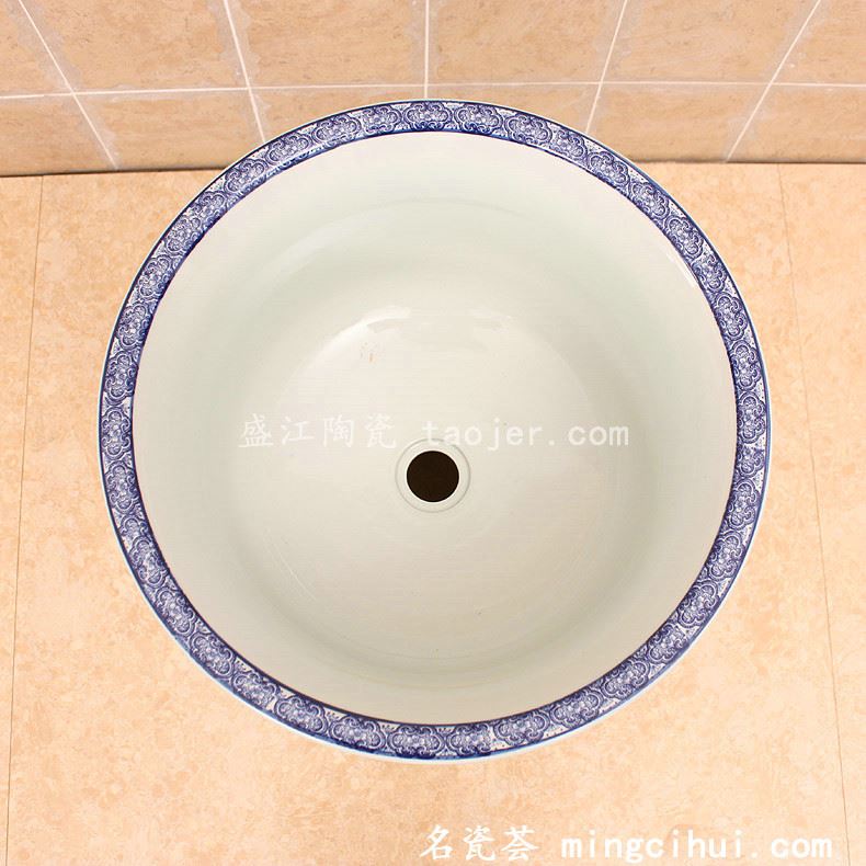 RYXW124景德镇 陶瓷 青花玫瑰 拖把池 家居工艺摆设