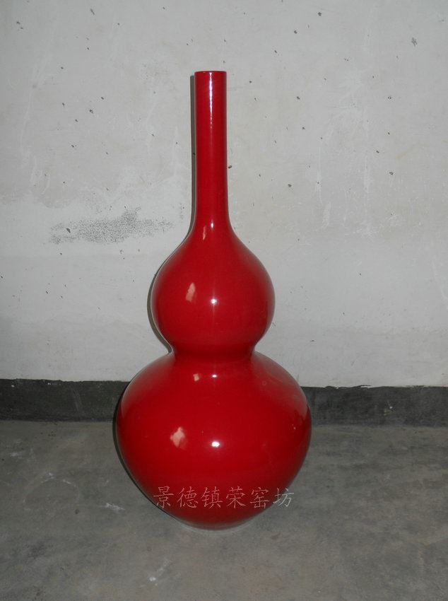 ZJKB96 景德镇 精品陶瓷手工中国红葫芦花插花瓶时尚家居工艺摆设