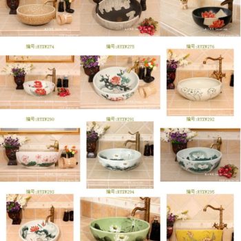 RYXW275景德镇 陶瓷 黑底甲骨文 洗脸盆 家居工艺摆设