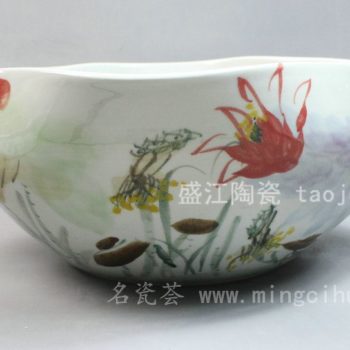 RYZX25景德镇 陶瓷 盒形荷花水草 洗脸盆 家居工艺摆设
