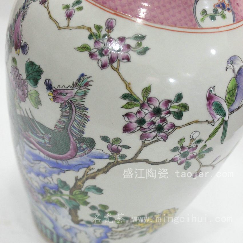 RYZJ03景德镇 精品 陶瓷 粉彩花鸟凤凰瓶