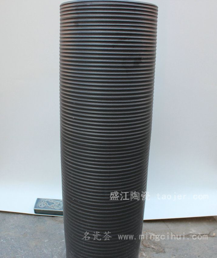 RYKY28景德镇 陶瓷 黑色螺纹 花插 陶艺 工艺摆设
