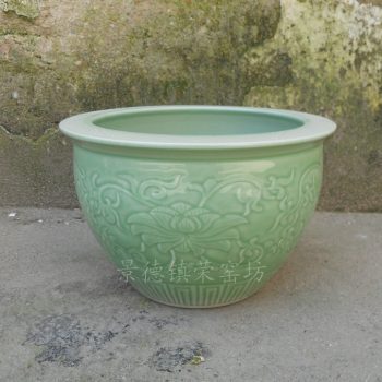 ZJMA51 景德镇精品陶瓷 手工 影青雕刻 缠枝 鱼缸 花盆