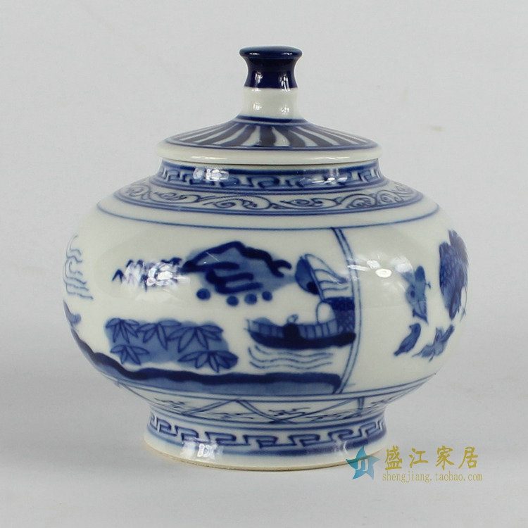RZBP01景德镇陶瓷 青花 小鸡图茶叶罐 盖罐储物罐