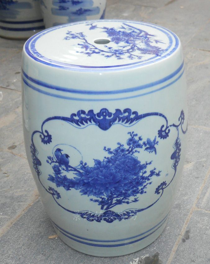 NYSP05 景德镇精品 陶瓷手工手绘青花八仙过海瓷桌凳一桌一柱四凳