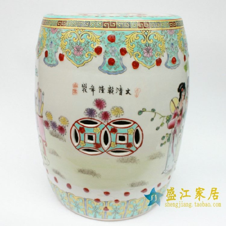 RZAe01景德镇陶瓷 粉彩手绘仿古侍女图 鼓凳 瓷凳 梳妆凳 凳子