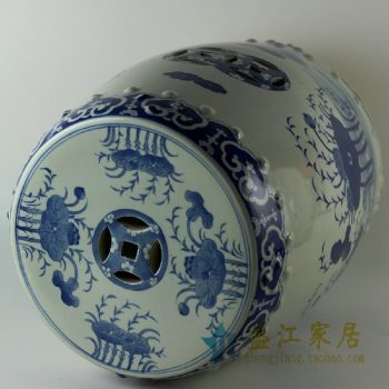 RYLU18景德镇精品陶瓷凳子青花凳子荷花图案凉墩家居摆件庭院凳子