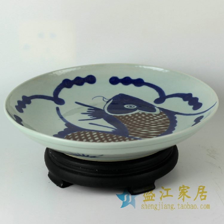 RZDC10景德镇精品陶瓷盘子手工手绘青花釉里红鱼盘餐盘菜盘碟子