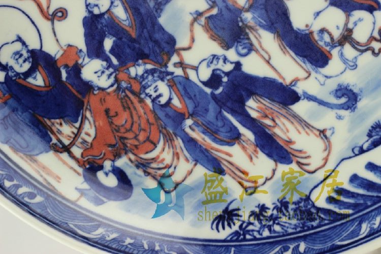 RYXC28景德镇精品陶瓷青花釉里红赏盘挂盘瓷盘十八罗汉图案收藏盘